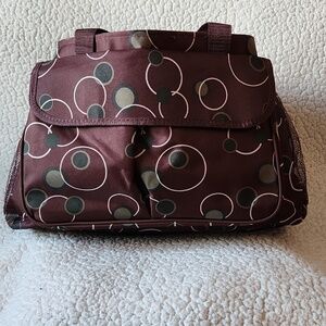 AARP Brown And Green Polka Dots Heavyduty Canvas Large Shoulder Tote Bag